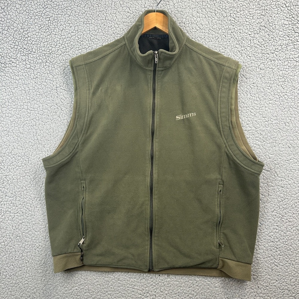 Simms Vest Mens Large Green Fleece Gore Windstopper Made USA Fishing Zip